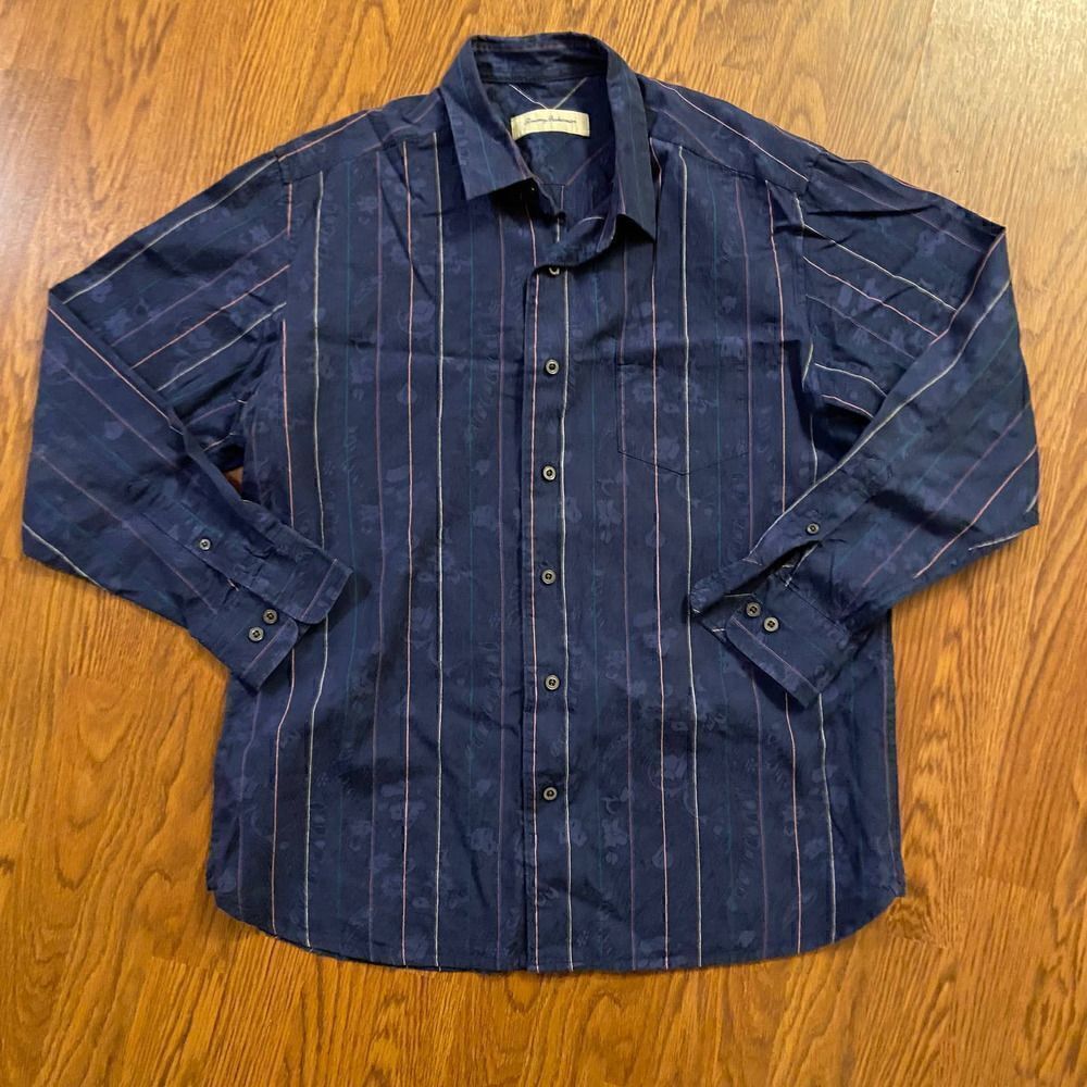 Tommy Bahama Cotton Silk Blue Floral Paisley Button Down Shirt Large